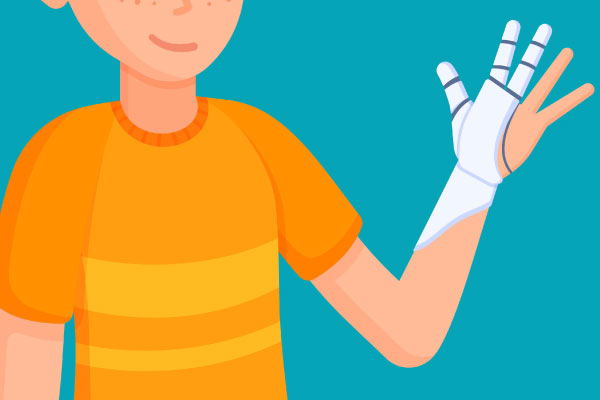 illustration of a boy after a hand surgery