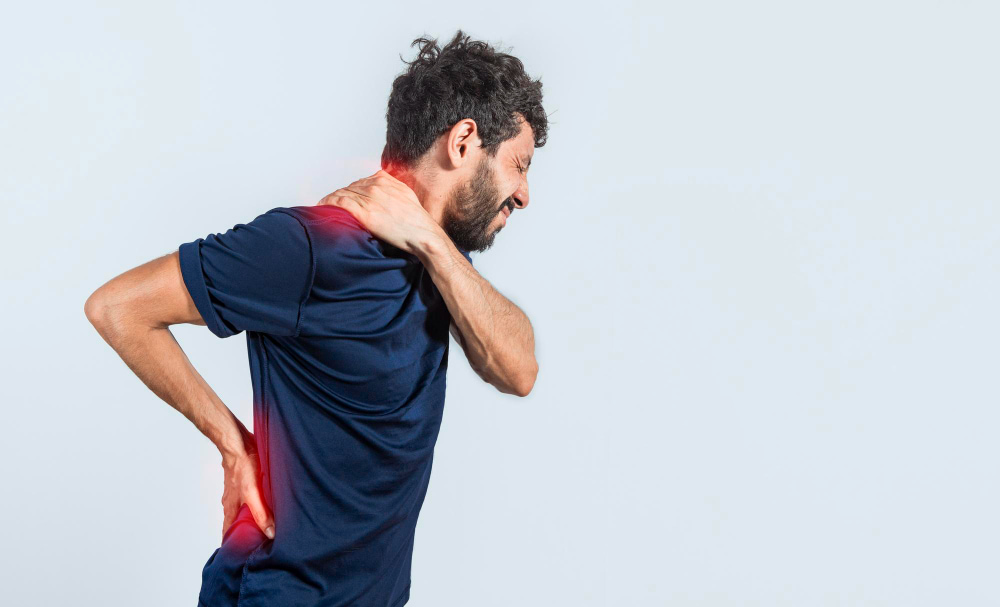 A man with spine shoulder and back shoulder pain bone disease